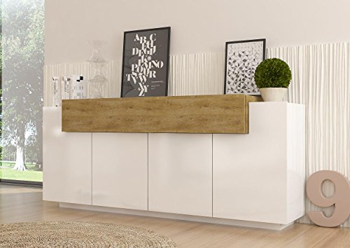 Sideboard Kommode Asia Italian Design hochglanz weiß-eiche hell