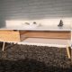 Sideboard Lowboard TV Konsole Kommode Fernsehschrank Holz natur weiß 140 x 40 x 50 cm mit 2 Ablagen inkl. Kabelführung und Tür