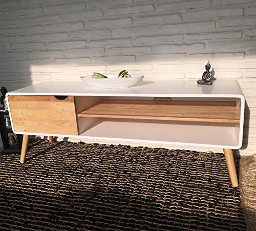 Sideboard Lowboard TV Konsole Kommode Fernsehschrank Holz natur weiß 140 x 40 x 50 cm mit 2 Ablagen inkl. Kabelführung und Tür