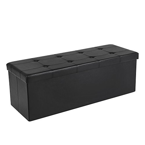 Songmics LSF701 110 cm Sitzbank Sitztruhe mit 120 L großem Stauraum Aufbewahrungsbox Kunstleder schwarz