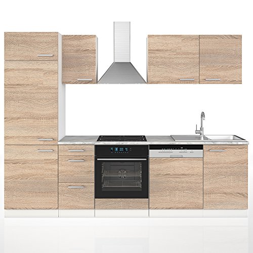 VICCO Küche 270 cm Küchenzeile Küchenblock Einbauküche Komplettküche – Sonoma Eiche Frei Kombinierbar