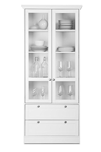 Vitrine Landström 51 weiß 80x200x45 cm Glasvitrine Esszimmerschrank Küchenschrank Landhausmöbel