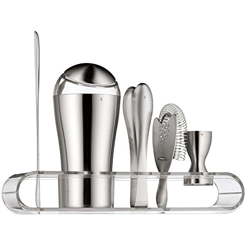 WMF Cocktail Set 6-teilig LOFT Bar-Set mit Shaker 600ml, Barmaß, Cocktail Sieb, Barlöffel, Eiszange und  Präsenter Edelstahl matt Cromargan spülmaschinengeeignet