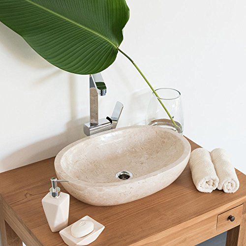 WOHNFREUDEN Marmor Waschbecken MARA 45 cm creme ✓ Naturstein Waschschale Handwaschbecken rund poliert für Bad Gäste WC ✓ inkl. techn. Zeichnung ✓ schnell & versandkostenfrei ✓