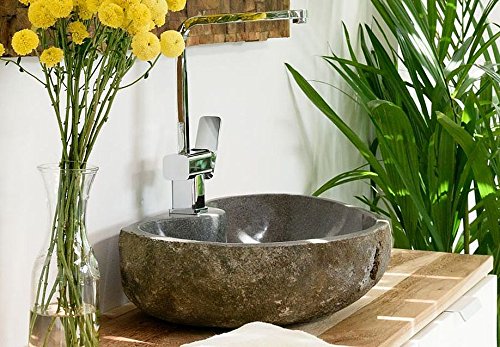 WOHNFREUDEN Naturstein Waschbecken rund oval 50 cm innen poliert ✓ Stein Aufsatzwaschbecken für Gäste WC Bad ✓ Stein-Handwaschbecken für Waschplatz ✓ schnell & versandkostenfrei ✓