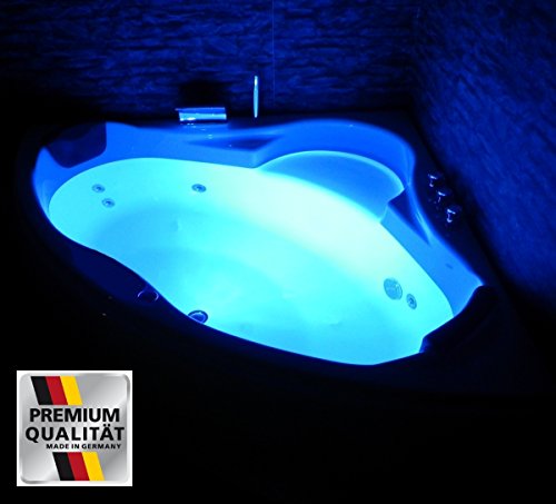 Whirlpool Badewanne Paris MADE IN GERMANY mit 8 Massage Düsen + LED Unterwasser Beleuchtung / Licht + Balboa + OHNE Armaturen runde Eckbadewanne