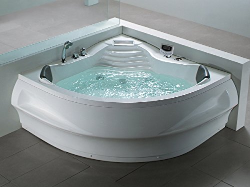 Whirlpool Badewanne St. Tropez mit 14 Massage Düsen + Heizung + Ozon Desinfektion + LED Unterwasser Beleuchtung / Licht + Wasserfall + Radio - Sprudelbad Hot Tub indoor / innen günstig