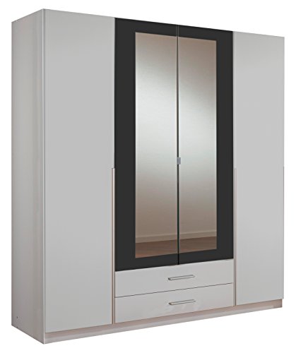 Wimex 153453 Kleiderschrank, 4-türig mit zwei Schubkästen und zwei Spiegeltüren, Korpus, 180 x 198 x 58 cm, anthrazit