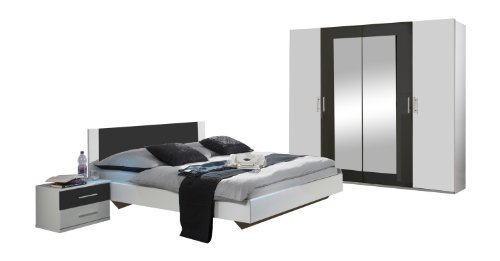 Wimex 727323 Schlafzimmer Nora Set bestehend aus Bett 180 x 200 cm, Nachtschrankpaar je zwei Schubkästen und Kleiderschrank 4-türig 225 x 210 x 58 cm