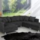 Wohnlandschaft Sofa Couch Ecksofa Eckcouch in Gewebestoff schwarz Minsk XXL