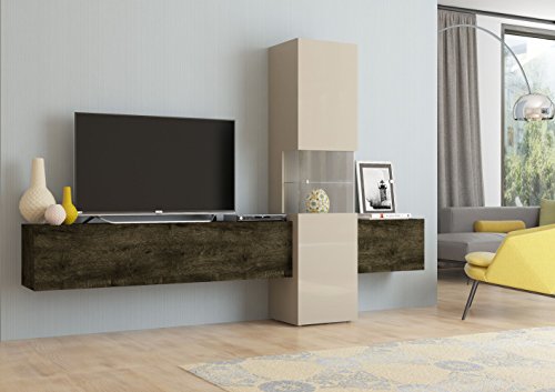 Wohnwand | Mediawand | Wohnzimmer-Schrank | Fernseh-Schrank | TV Lowboard | sandfarben/Eiche dunkel | Incontro