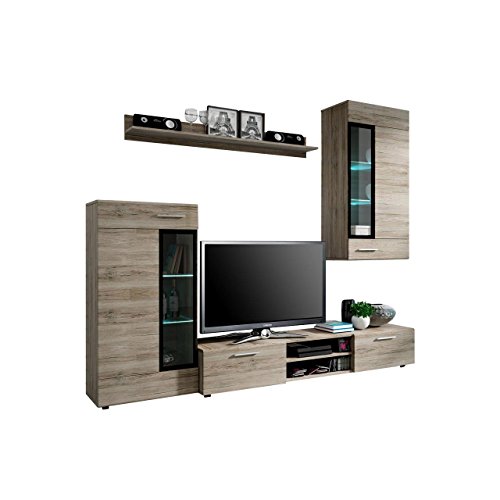 Wohnwand Twist, Design Modernes Wohnzimmer set, Anbauwand, Schrankwand, Vitrine, TV Lowboard, Mediawand,