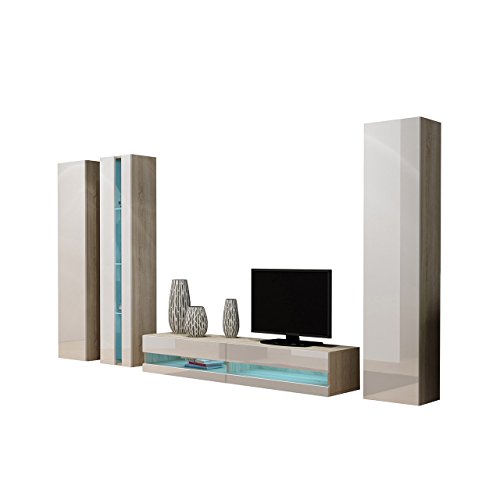 Wohnwand Vigo New VII, Design Mediawand, Modernes Wohnzimmer set, Anbauwand, Hängeschrank TV Lowboard, Vitrine