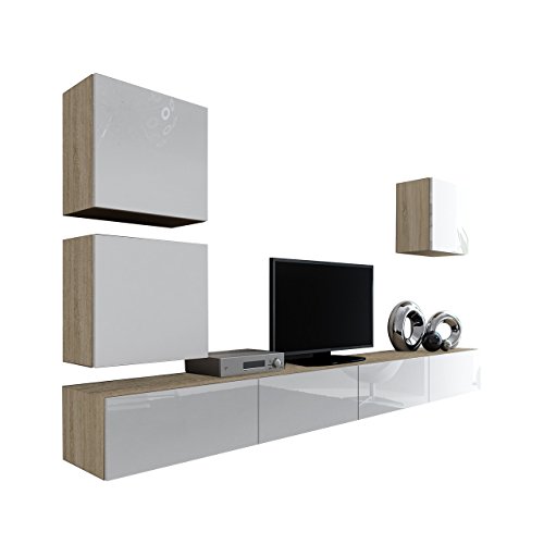 Wohnwand Vigo XXII, Design Mediawand, Modernes Wohnzimmer set, Anbauwand, Hängeschrank TV Lowboard,