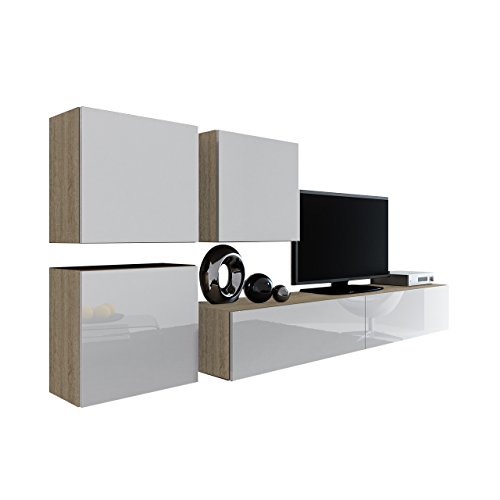 Wohnwand Vigo XXIII, Design Mediawand, Modernes Wohnzimmer set, Anbauwand, Hängeschrank TV Lowboard,