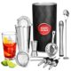 bar@drinkstuff Barkeeper-Set, Mixer und Glas, verdrehtem Mischlöffel, Ausgießer, Messbecher und 3 Sieben