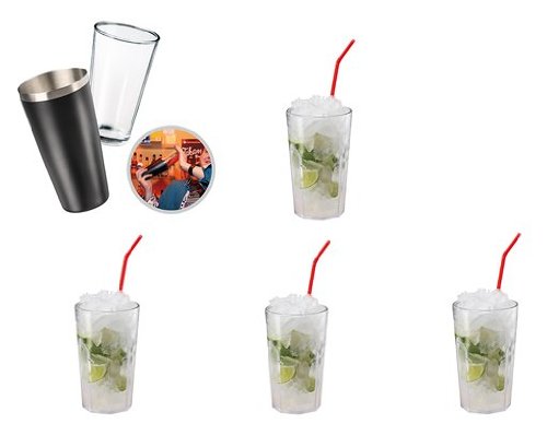 elastofit® Cocktailshaker-Set "Boston" Cocktail-Set Inkl. 4 Bruchfeste Cocktailbecher aus Hochwertigem SAN-Kunststoff