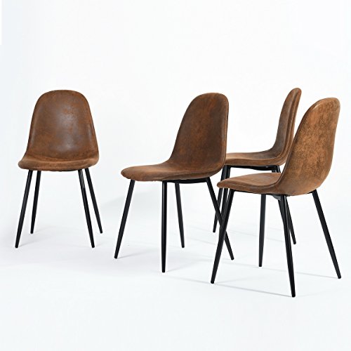 n.b.f Set aus 4 Stühlen skandinavischen braun Esszimmer Stühle Vintage-Küche in suede Leder braun