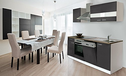 respekta Küche Küchenzeile Einbauküche 220 cm Weiß Front Grau CERAN KB220WGC