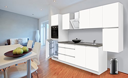 respekta Premium grifflose Küchenzeile Küche Küchenblock 320cm Weiss Front Weiß Matt Ceran
