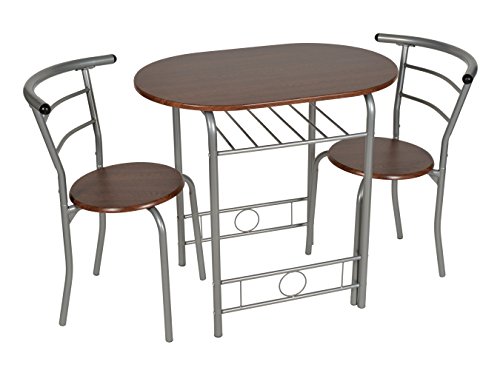 ts-ideen 3er Set Essgruppe Esstisch 3-teilig Küchentisch mit Stühlen aus Alugestell + MDF in silber und braun 75 x 80 cm für Esszimmer Küche