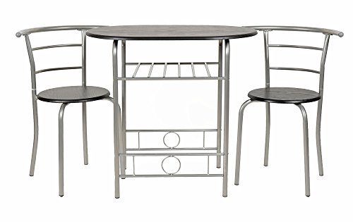 ts-ideen 3er Set Essgruppe Esstisch 3-teilig Küchentisch mit Stühlen aus Alugestell + MDF in silber und schwarz 80 x 53 cm für Esszimmer Küche