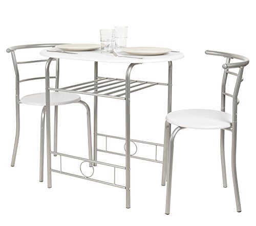 ts-ideen 3er Set Essgruppe Esstisch Küchen-Tisch aus Alugestell + MDF in Silber und Weiß 75 x 80 cm für Esszimmer Küche