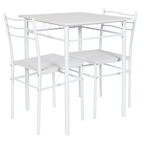 ts-ideen 3er Set Essgruppe Tisch Stühle Esstisch Küchentisch Alugestell Weiß Tisch 60 x 60 cm für die Küche Esszimmer Studentenwohnung