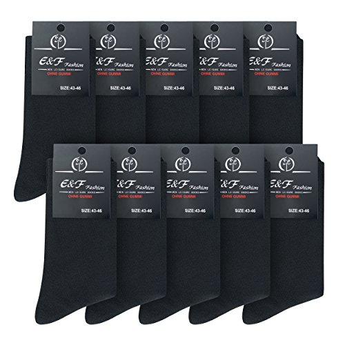10 Paar Damen- und Herren-Socken in Schwarz - aus hochwertiger Baumwolle - ohne Gummibund - für Business und Freizeit - Größe 39-42 | 43-46
