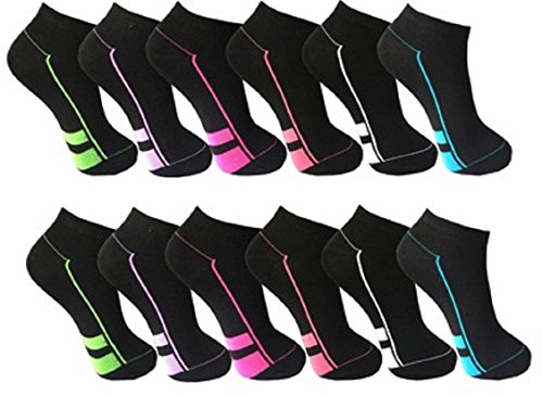 12 Paar Damen Sneaker Socken schwarz mit Top Design 90% BW 5% Elasthan Art 422