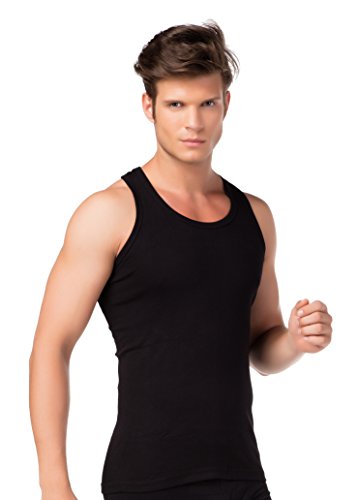 4er-Pack Herren Tank-Top Doppelripp-Unterhemden Schwarz 100 % gekämmte Baumwolle Achselhemd Unterwäsche Größen 5-10 stylenmore