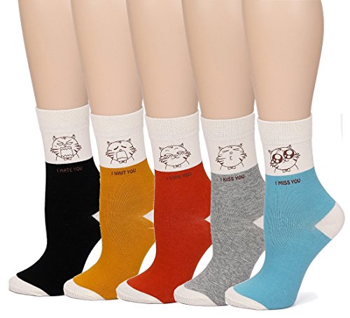 5 Paar Damen Baumwolle Bunt süß katze Socken