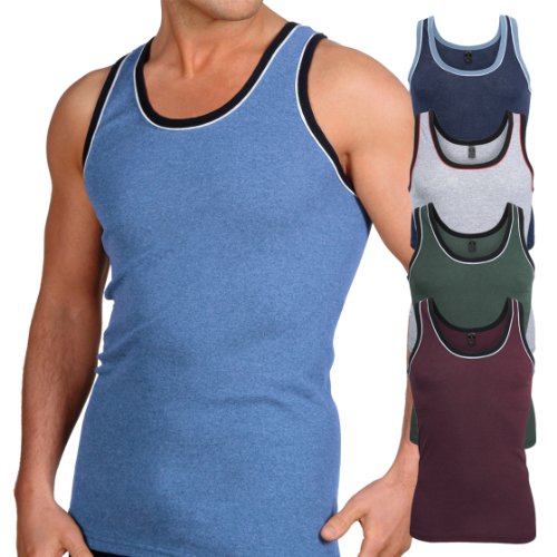 5 Stück MT® Feinripp Tanktop Melangefarben - Herren Unterhemd Achselhemd im 5-Farb-Pack