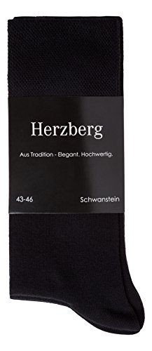 5 bis 10 Paar Herzberg Herrensocken schwarz, Baumwolle, Business, Roter Innenfaden, 2cm Extralänge, Ohne Naht, ÖKO-TEX 100, 35-50, Übergröße, ohne Gummi, elegante Socken Damen