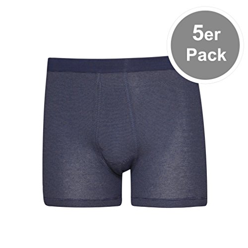 5er Spar-Pack - ESGE - Ringel - Herren Pants Shorts - Unterhose kurz mit Bein mit Eingriff - Feinripp - Größe 5 bis 9 - Dunkel-Blau und Schwarz