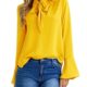 Aitos Blusen Damen Langarmshirt Oberteile V-Ausschnitt Flare Hülse Elegant Chic Lose Vintage Hemd Tuniken T Shirt Einfarbig Plain Casual Freizeit