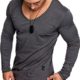Amaci&Sons Oversize Herren Longsleeve Vintage Sweatshirt V-Neck Basic V-Ausschnitt Shirt 6060