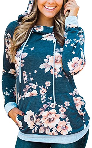 Angashion Damen Hoodies Langarm Kapuzenpullover-Blumenmuster Casual Sweatshirt Pullover Bluse Oberteile