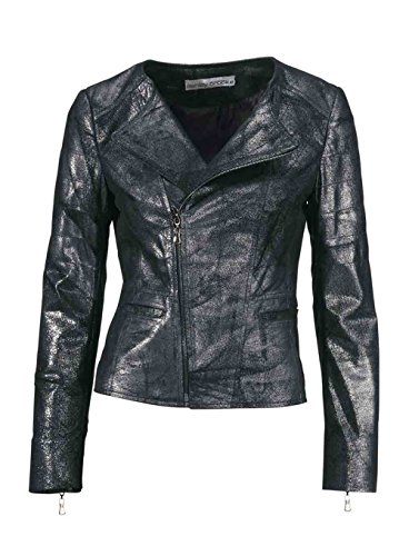 Ashley Brooke Damen-Jacke Lederjacke schwarz Silber Größe 40