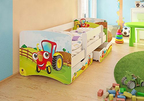 BEST FOR KIDS KINDERBETT MIT RAUSFALLSCHUTZ MIT 2 SCHUBLADEN UND MIT 10 CM MATRATZE TÜV ZERTIFIZIERT SUPER AUSWAHL 4 GRÖßEN VIELE DESIGNS