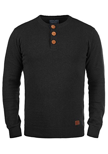 BLEND Leonardo Herren Strickpullover Feinstrick Pulli mit Grandad-Kragen aus hochwertiger Baumwollmischung