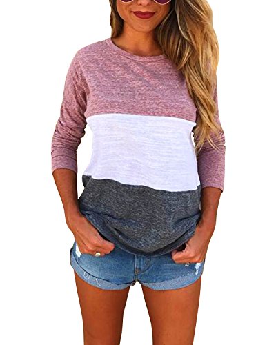 BONESUN Damen Casual T-Shirt Crew Neck Langarmshirt Bluse Tops