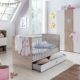 Babyzimmer, Kinderzimmer, Komplett-Set, Babymöbel, Babybett, Wickelkommode, Babyausstattung, Komplett, Schrank, Eiche sägerau, alpinweiß, Sonoma