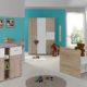Babyzimmer / Kinderzimmer komplett Set ELISA 3 in Eiche Sonoma Weiß, Komplettset mit grossem 3-türigen Kleiderschrank Babybett Lattenrost Wickelkommode Wickelaufsatz, Made in Germany