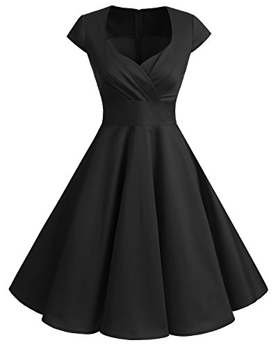 Bbonlinedress 1950er Vintage Retro Cocktailkleid Rockabilly V-Ausschnitt Faltenrock