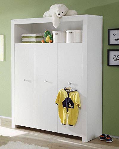 Beauty.Scouts Kleiderschrank "Schatzi", Babyzimmer, Kinderzimmer, Jugendzimmer, Schrank, Stauraumschrank, Weiss, Kleiderstange, Einlegeböden, offenes Fach, MDF, 130x186x54cm