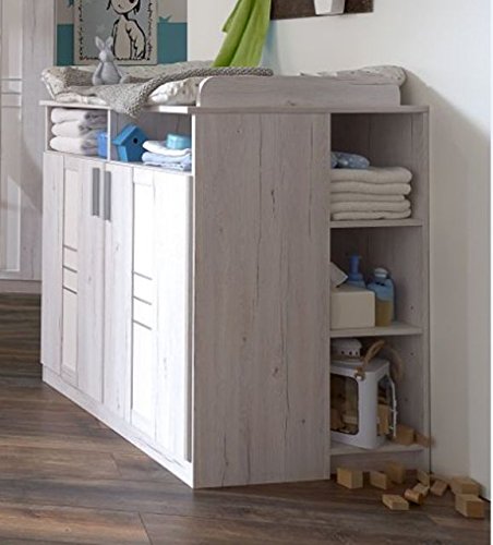 Beauty.Scouts Wickelkommode, Wickeltisch "Lucc", Babyzimmer Möbel, Baby Möbel, Kinderzimmer, Babyzimmer, Kommode, Windelschrank, Aufbewahrung, Wickelraum, Wickelzimmer, Stillzimmer, Weißeiche Nachbildung, 91x94x75 cm