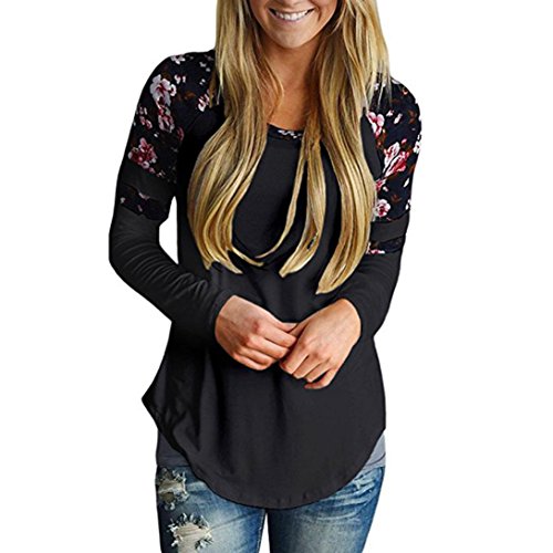 Bekleidung Longra Longra Damen Shirt Langarm Bluseshirt mit Blumendruck Basic Langarmshirt Striped Oberteil Casual Tops Bluse Elegant Lose Frühling Herbst