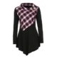 Bekleidung,DOLDOA Frauen Oberteil Winter Drehen sich um Kragen Langarm Plaid Spleißen Tops Bluse