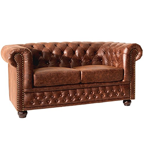 CHESTERFIELD DESIGN 2ER SOFA "MANCHESTER" | 150x70x85 cm, Spaltleder, Vintage braun | Zweisitzer